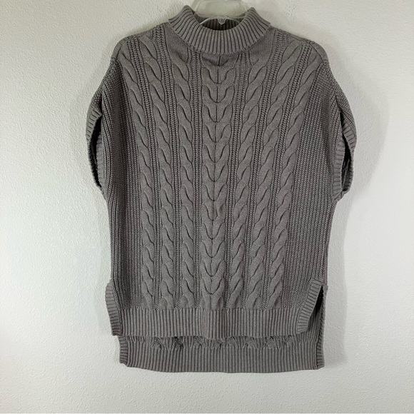 PACT Cable Knit Poncho Pullover Organic Cotton Turtleneck Sweater Fisherman Gray - Picture 10 of 10